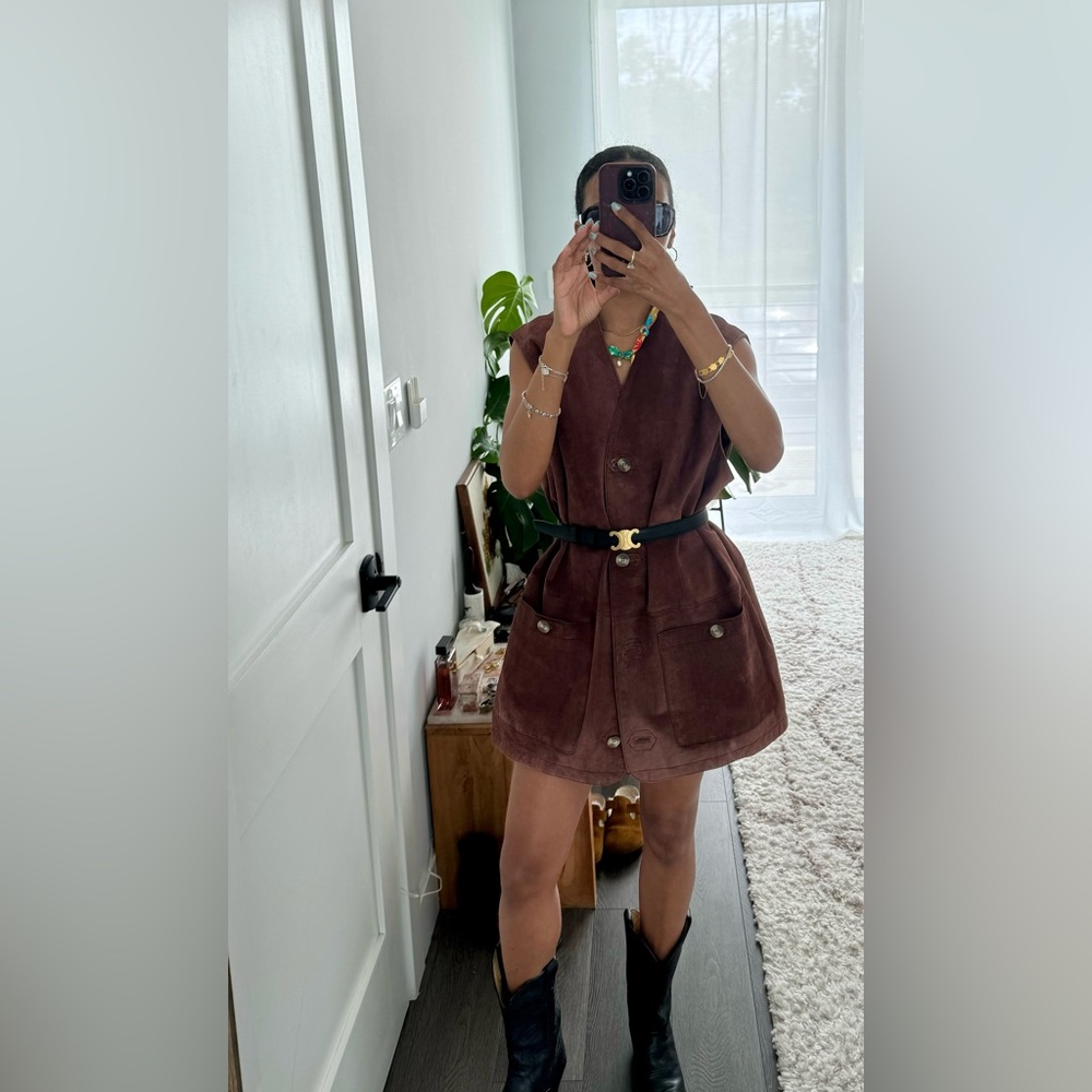 Brown suede vest dress